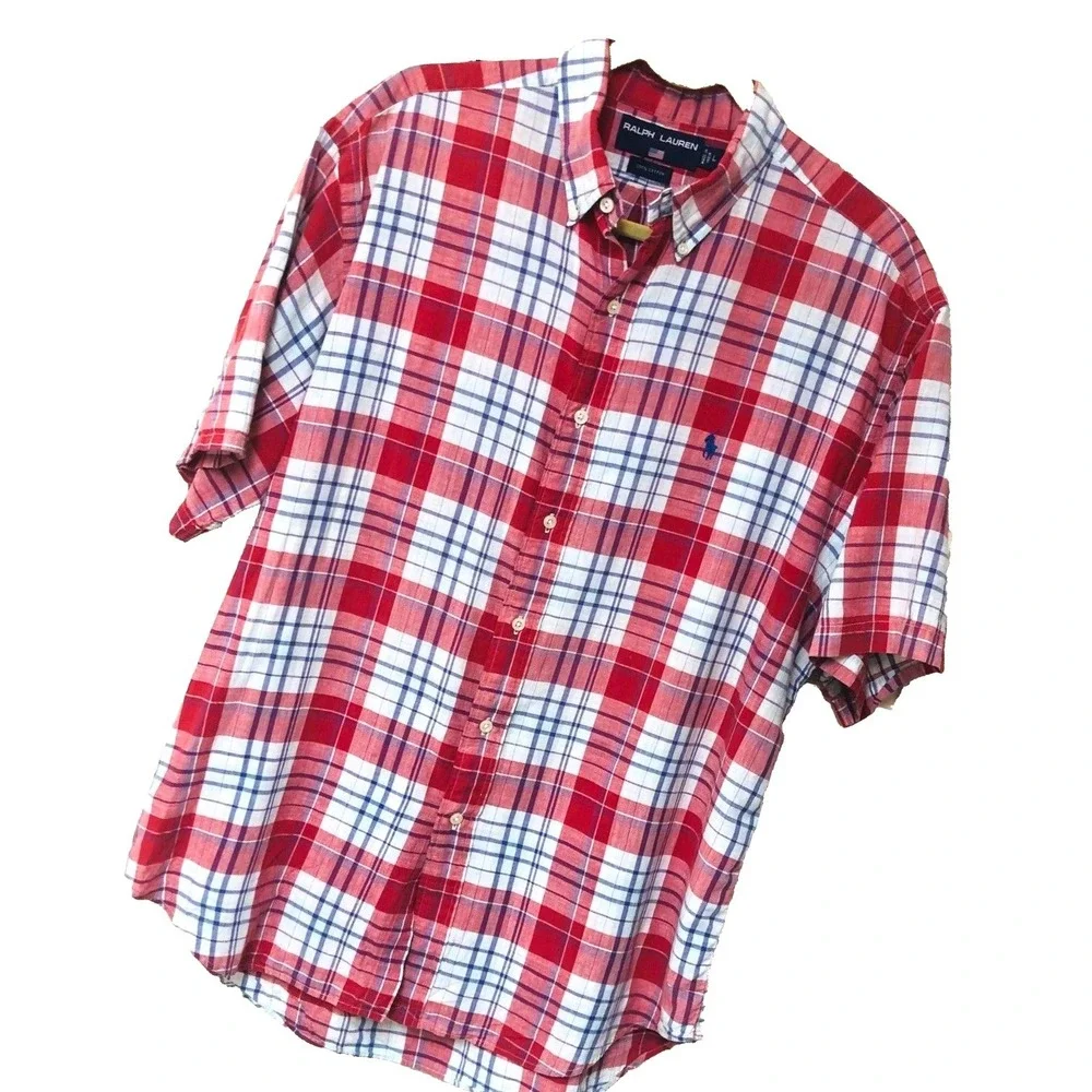 Ralph Lauren Plaid Shirt Mens L Button Down Cotton India Preppy‎ Casual Pony